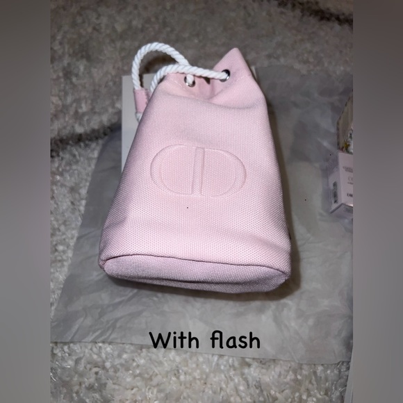 NIB Dior Makeup Pouch Pink Canvas Drawstring bag 17×11×6cm w/freebies - Picture 8 of 16